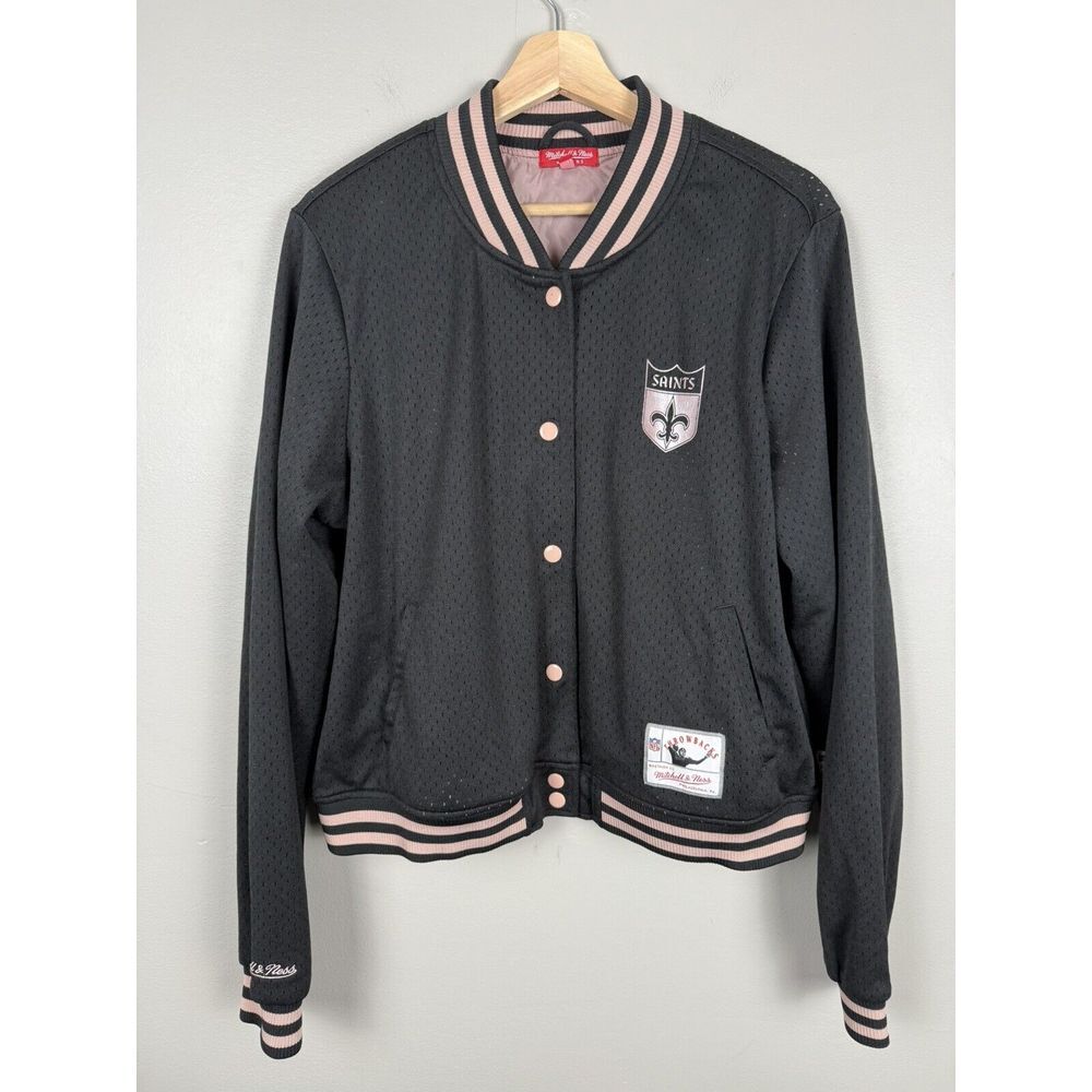Mitchell & Ness Throwbacks Black Pink New‎ Orleans Saints Mesh Full-Snap Jacket